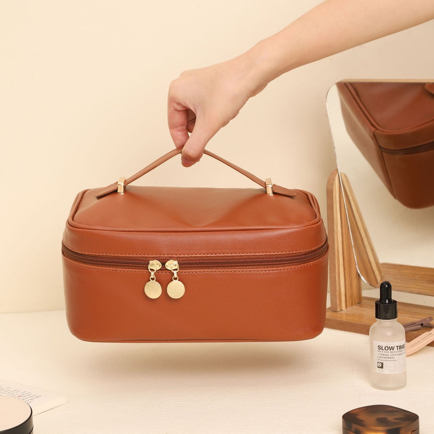 Handle-top Cosmetic Bag Ins Fashion Simple Square Handbag Toiletry Bags Travel High Capacity Portable Storage Make Up Bag