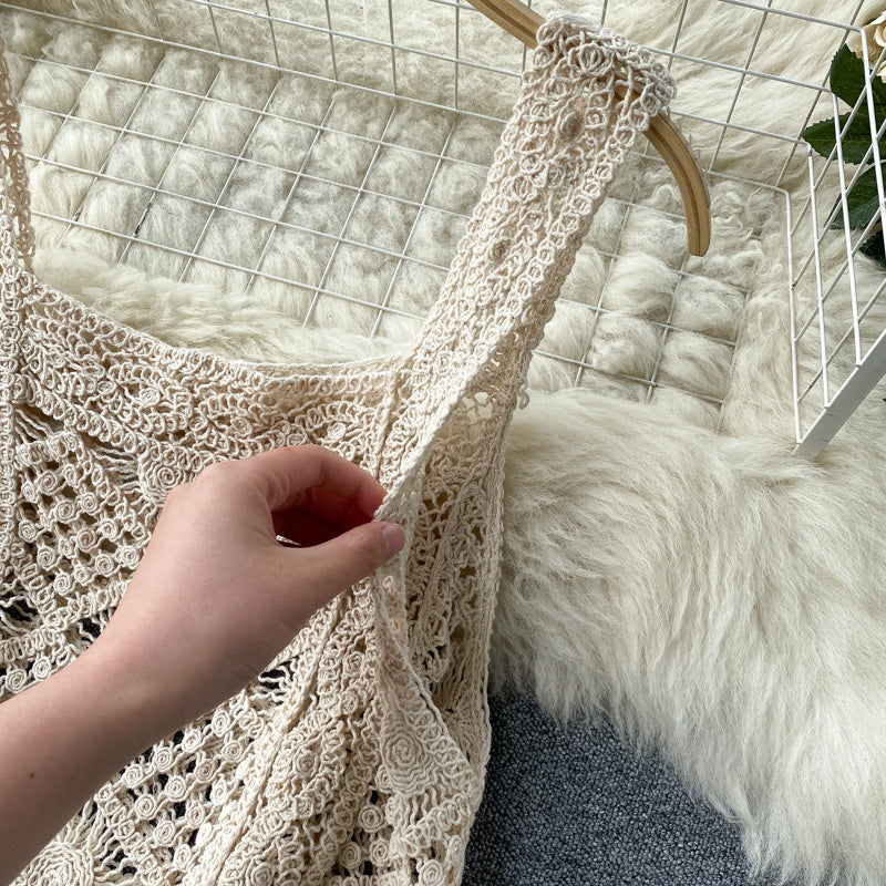 Square Collar Vest Short Top High Waist Sheath Hollow Design Sense Bell-bottom Pants Two-piece Set