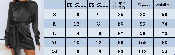 Women's Satin Long Sleeve Round Neck Tied Elegant Cocktail Party Dress