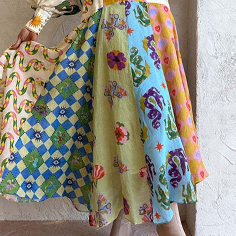 Holiday Print A-Line Dress With Belt