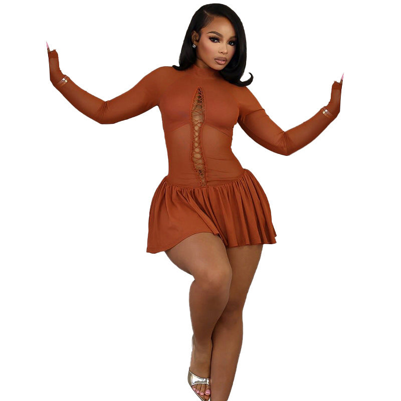 Sheer Laced-Front Mini Dress