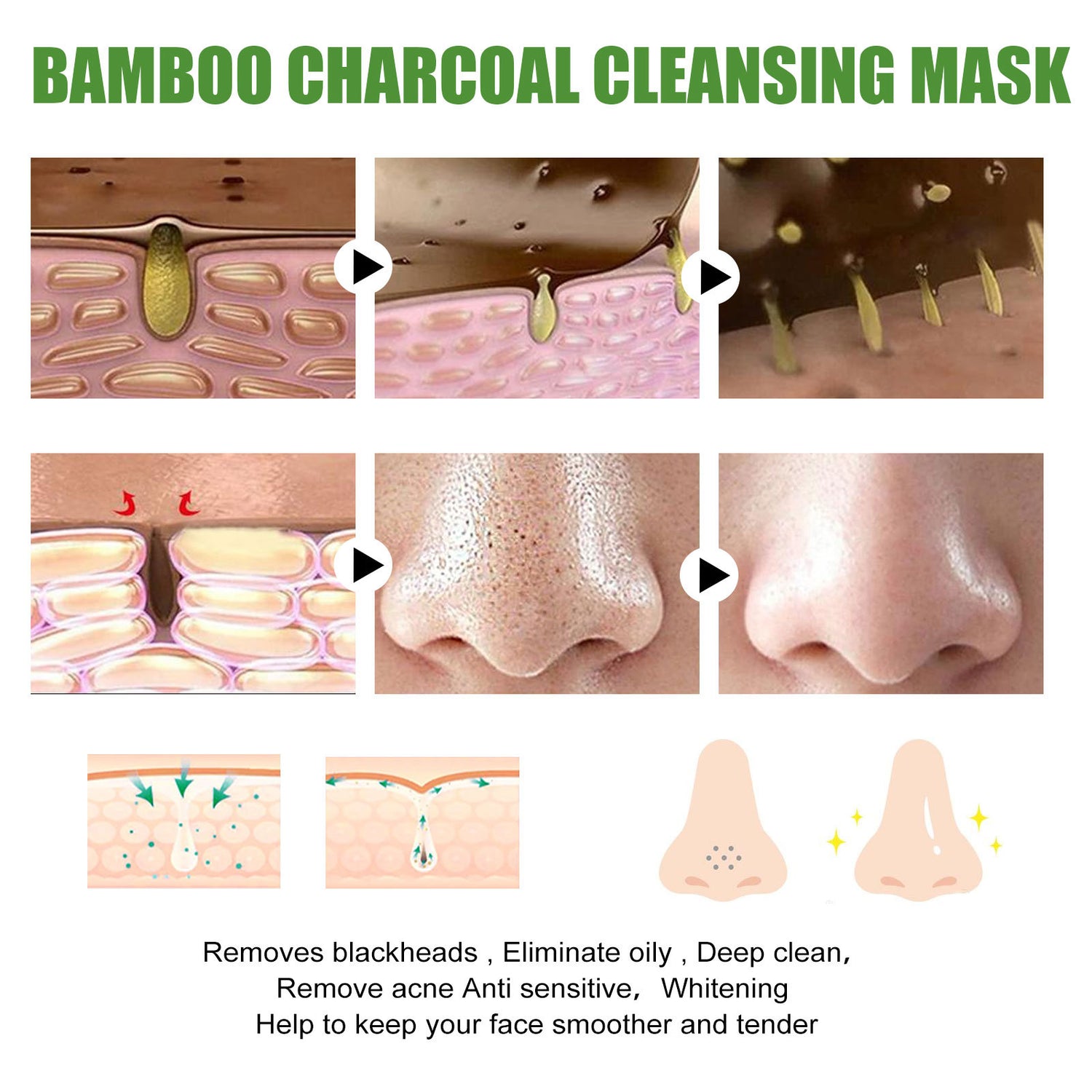 Bamboo Charcoal Peel Off Mask Moisturizing Blackhead Removal Acne Pore Shrinking Oil Control Mud Mask