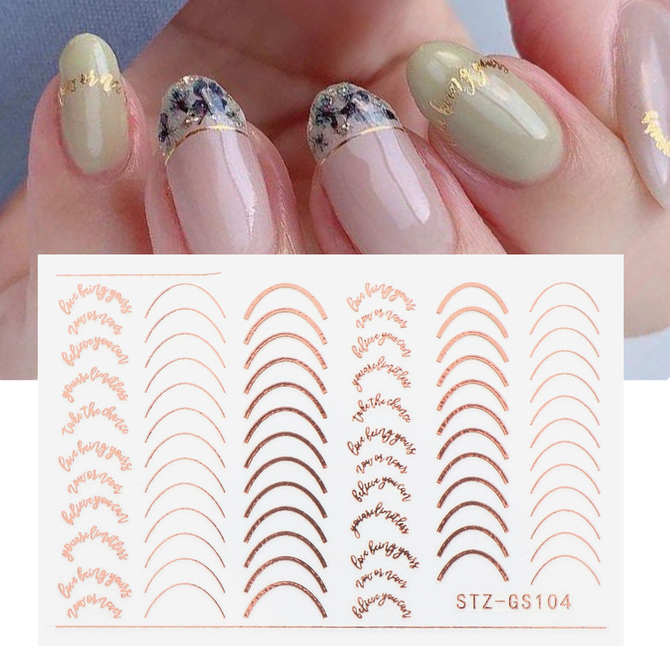 Gold And Silver French Style Imitation Metal Accessories Line Adhesive Nail Stickers