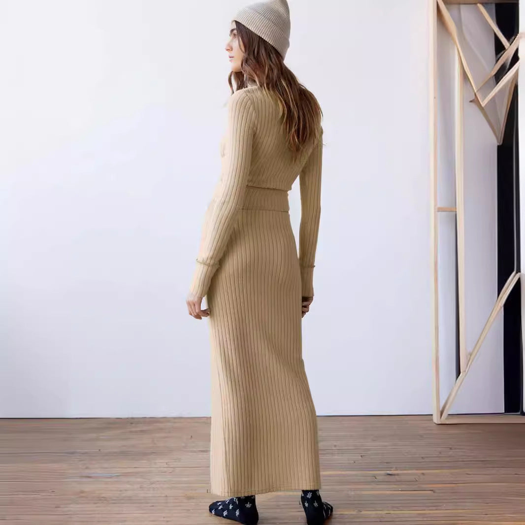 Long-sleeve Top & Maxi Split Skirt Set