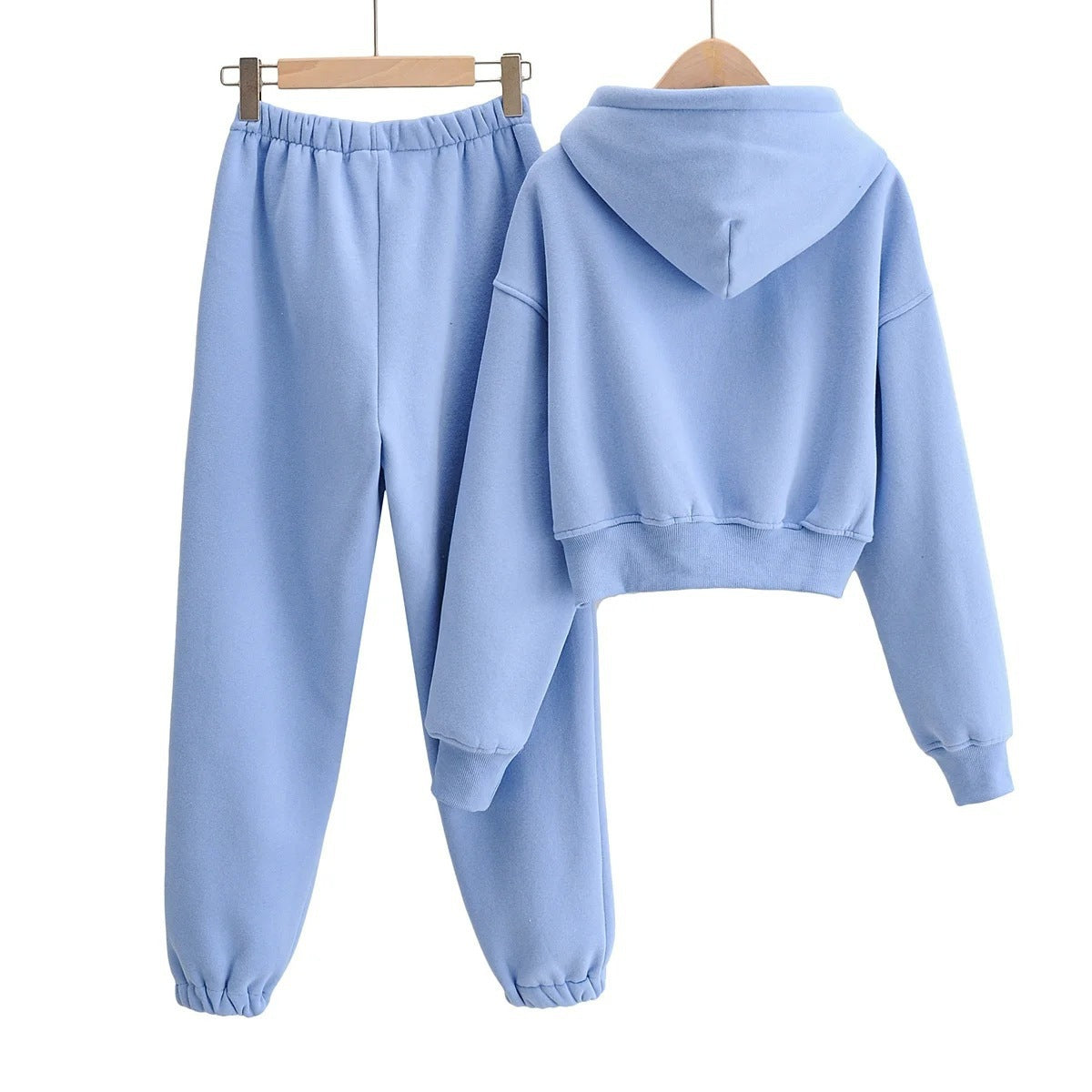Relaxed Fit Crop Hoodie Sweatshirt & Matching Sweatpants Set