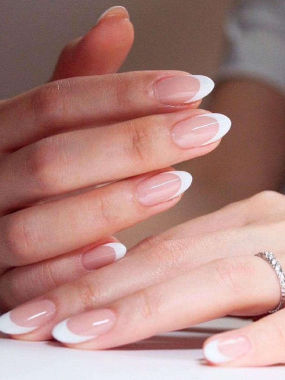 Almond Shape French Manicure Nail Set