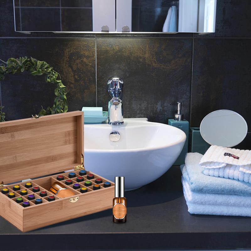 Bamboo Wood 25 Grid Essential Oil Storage Box