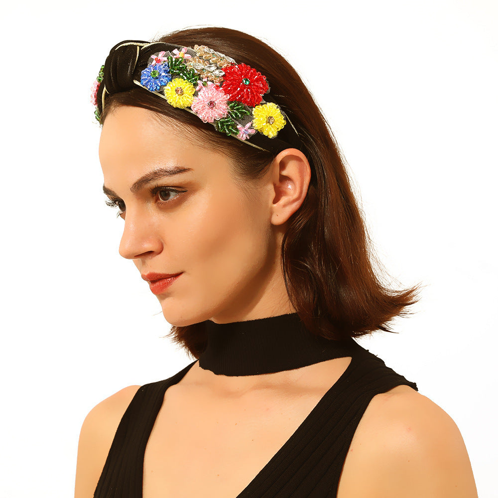 Colorful floral knotted temperament headband