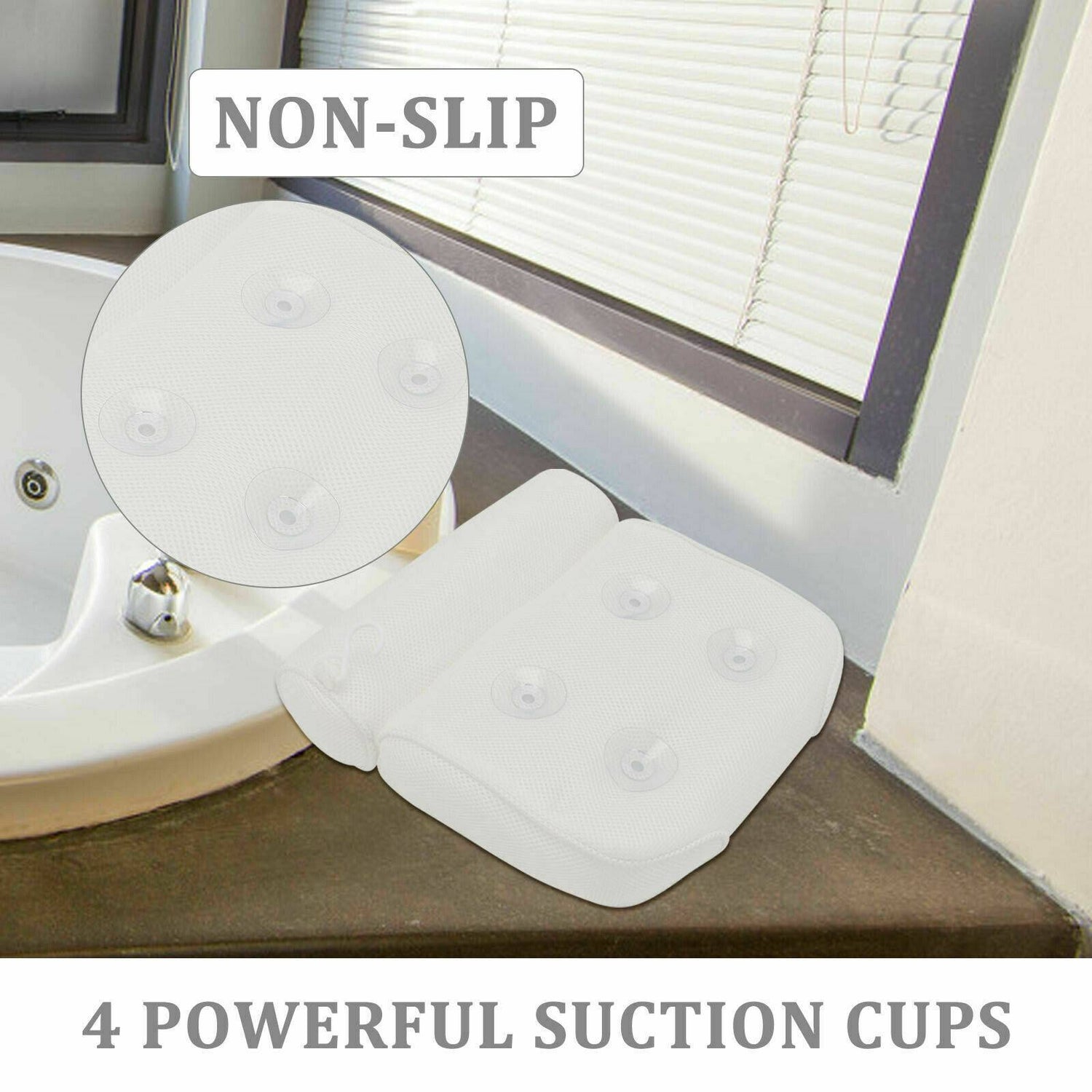 Mesh Bath Pillow Spa Breathable Bathtub Cushion Neck Back Support Tub Suction