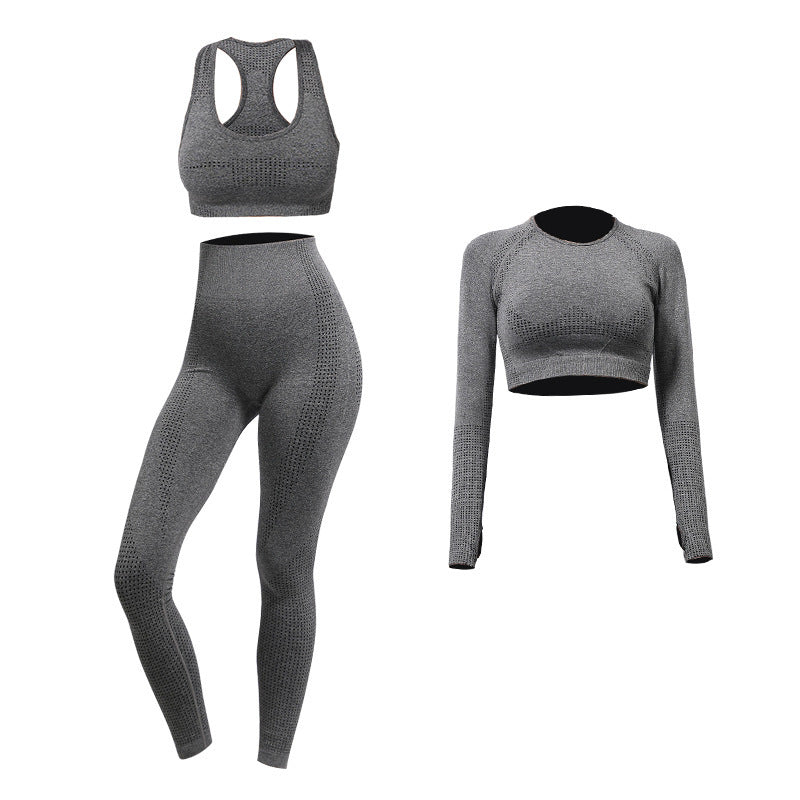 3pc Women's Yoga Wear Sports Set Fitness Tank Long Sleeve Quick Dry Sportswear Yoga Pants Leggings