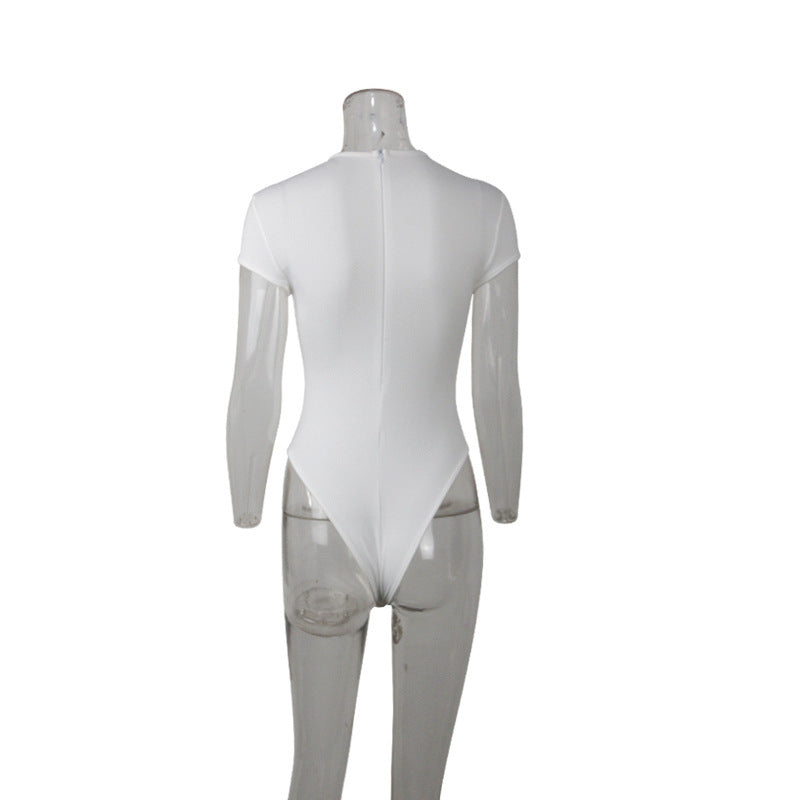 Spring New Fashion Zip Short Sleeve Jumpsuit