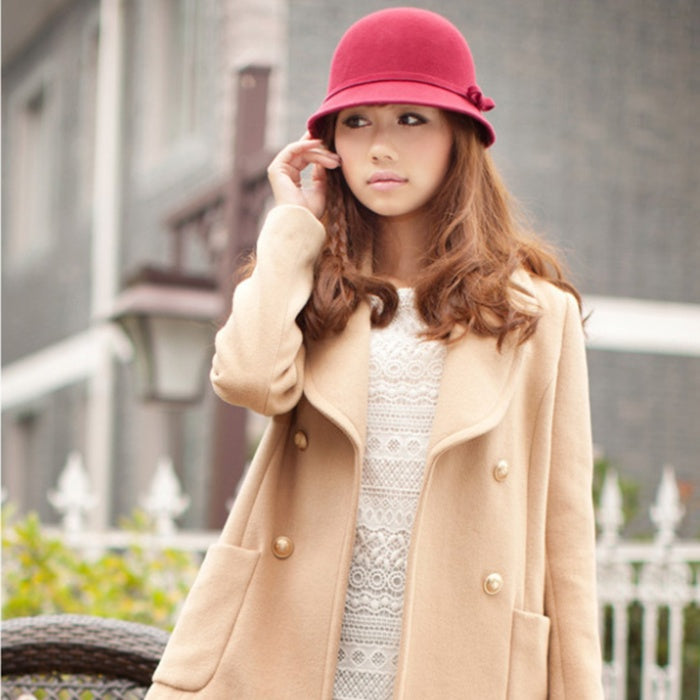 Ladies Autumn Winter Bowknot Woolen Topper