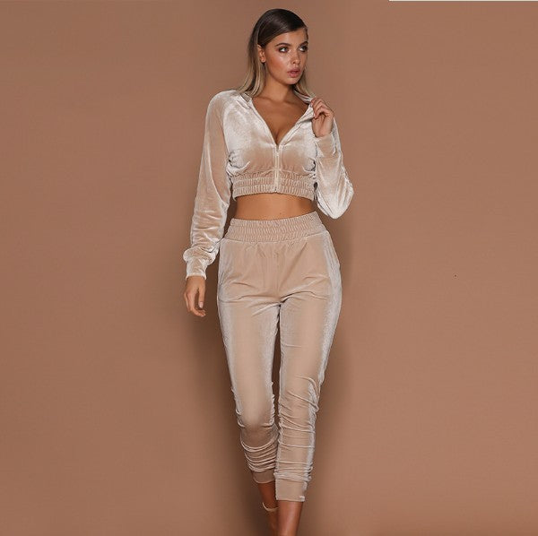 Women's Velvet Crop Jacket and Matching Pants Set