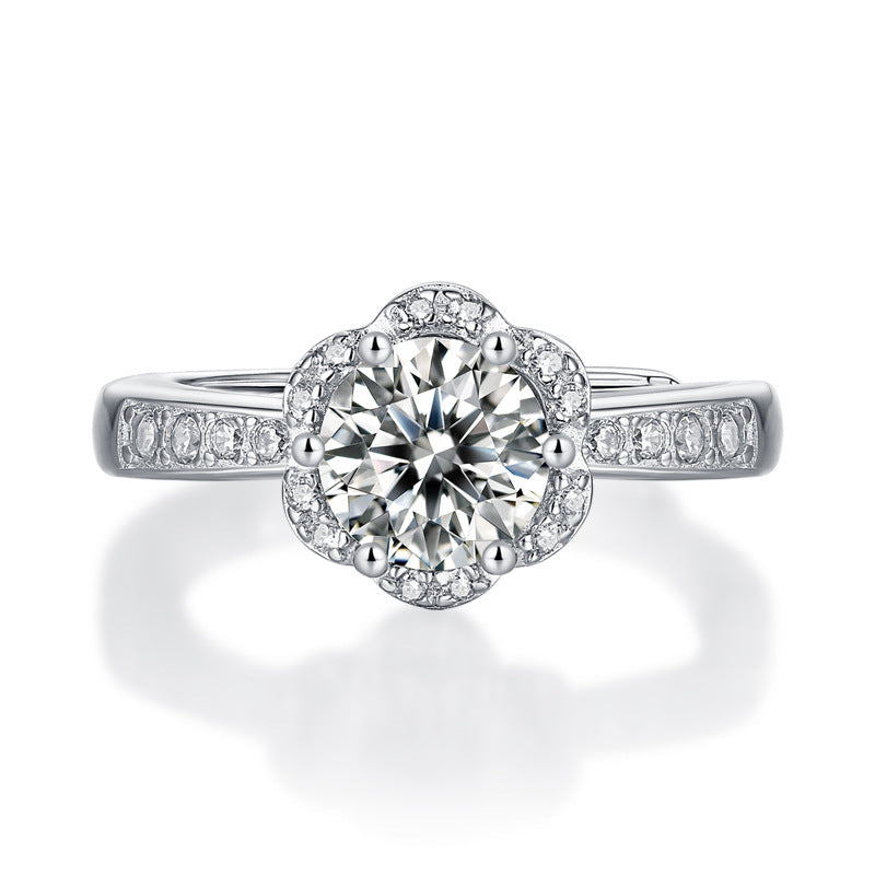 Moissanite Ring Full Of Flowers And Flowers With Open Mouth