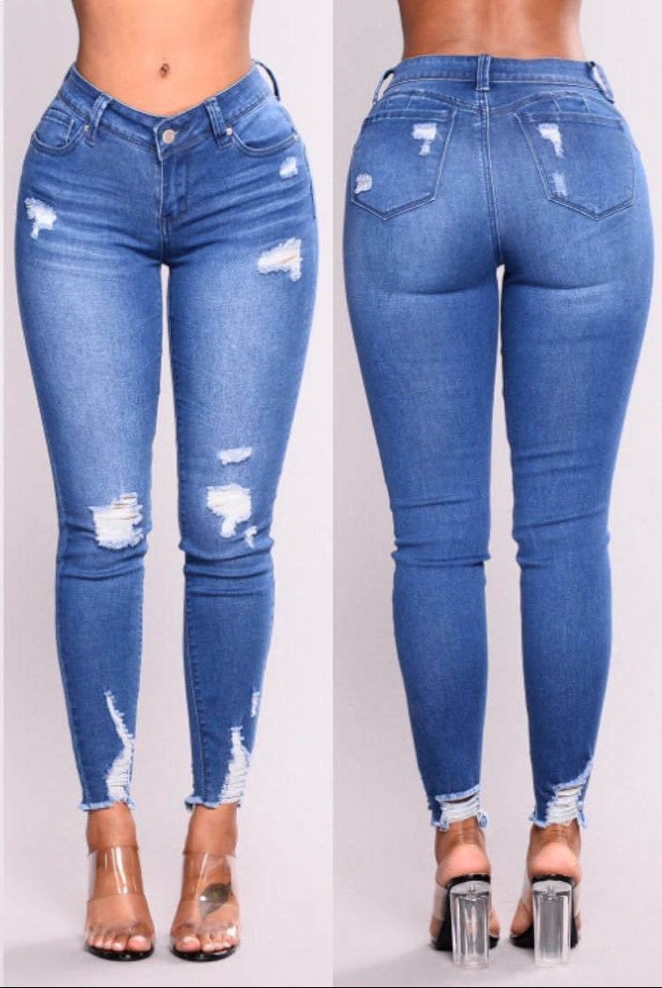 High waist stretch slim pencil feet pants