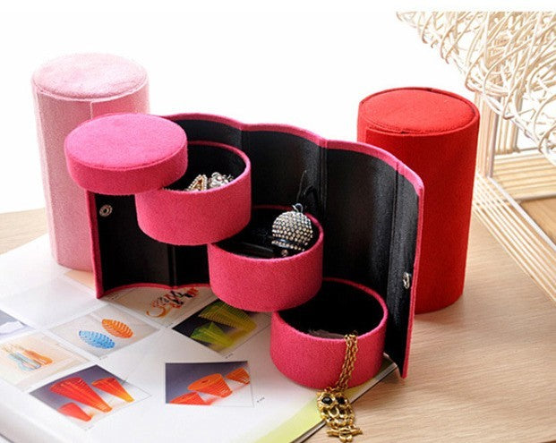 Flannel Cylinder Three-layer Storage Jewelry Box