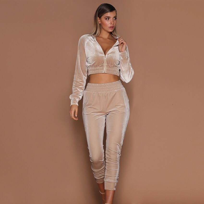 Women's Velvet Crop Jacket and Matching Pants Set