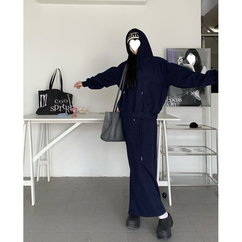 Korean Casual Relaxed Fit Sweatshirt Skirt Set