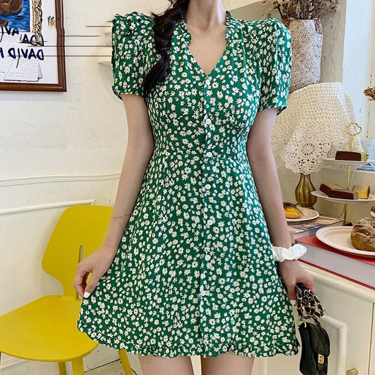 Retro Hepburn Style Puff Sleeve Tea Break Dress