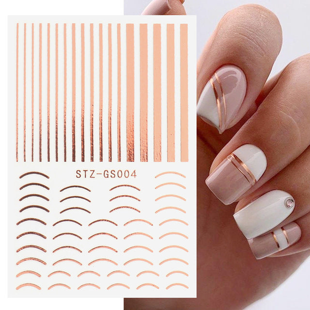 Gold And Silver French Style Imitation Metal Accessories Line Adhesive Nail Stickers