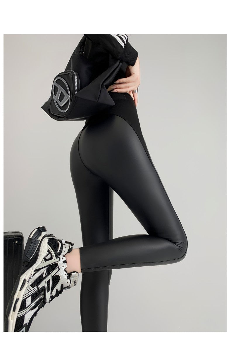 Stretch Tight Leather Pants Pu Matte Thin Velvet Weight Loss Pants Leggings