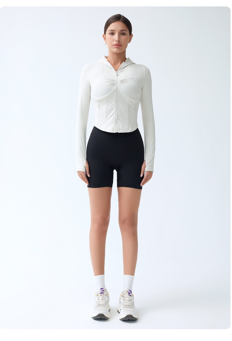 Spring And Autumn Women's Hooded Sports Jacket Slim Fit Slim Look Running Training Workout Top