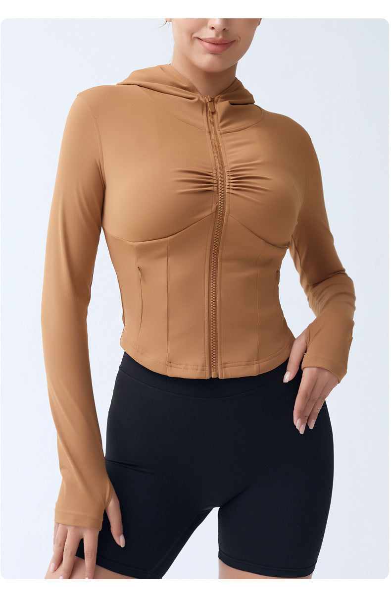 Spring And Autumn Women's Hooded Sports Jacket Slim Fit Slim Look Running Training Workout Top