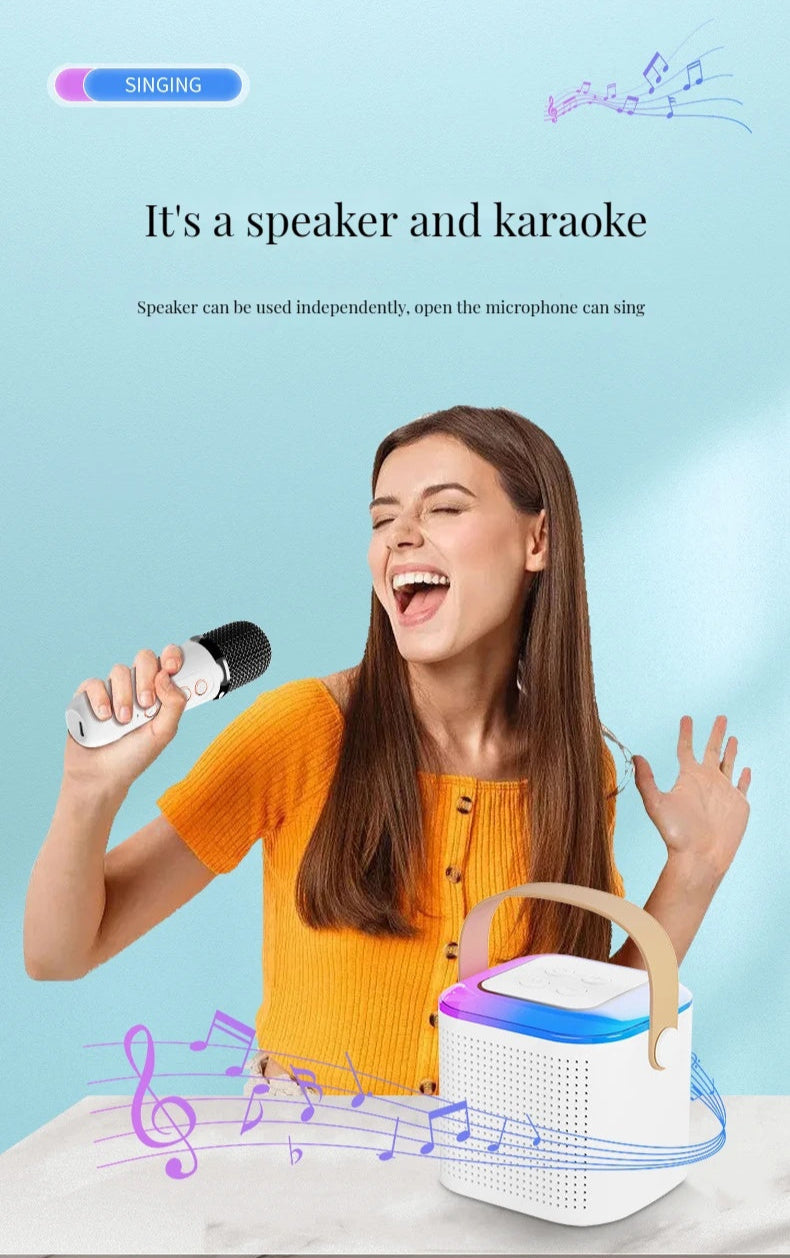 Microphone Karaoke Machine Bluetooth-compatible Speaker with 2 Wireless Mic RGB Light Entertainment Singing Speaker