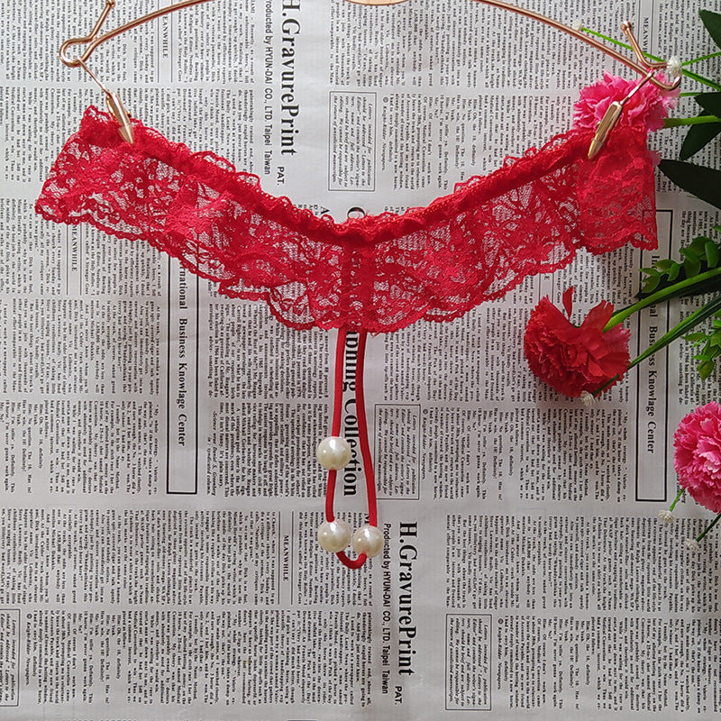 Sexy Lace Women's T-shaped Panties Beads Massage