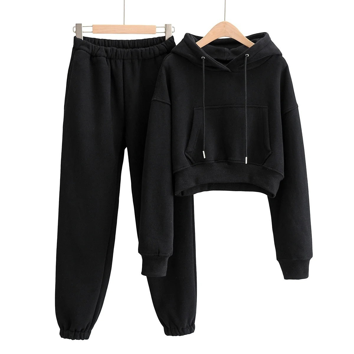 Relaxed Fit Crop Hoodie Sweatshirt & Matching Sweatpants Set