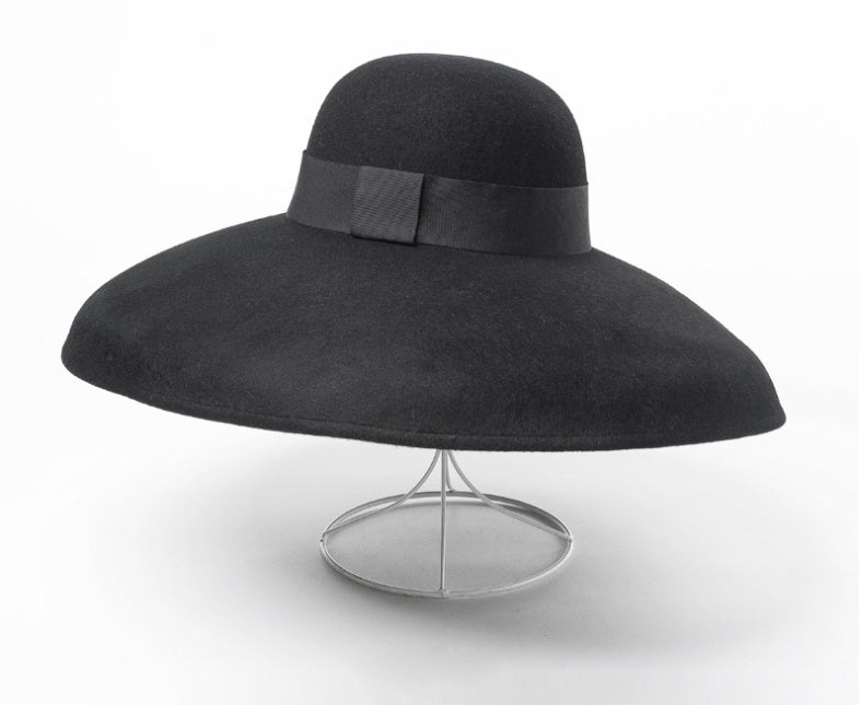Classic Style Black Pure Wool Tilted Wide Brim Hat for Women
