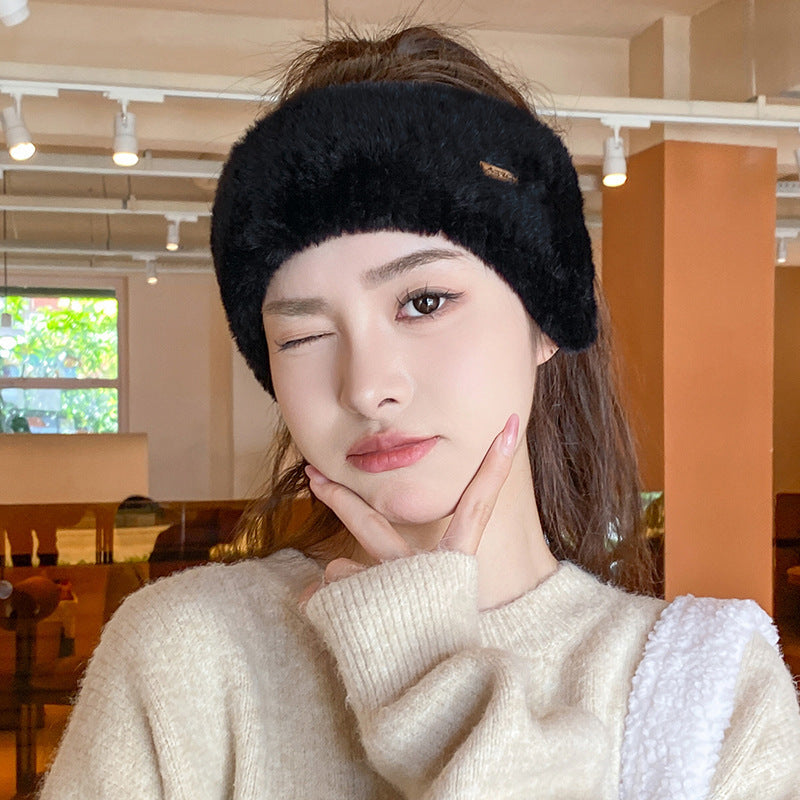 Headband Earmuffs Hat Winter Warm Plush Air Top Knitted Hat