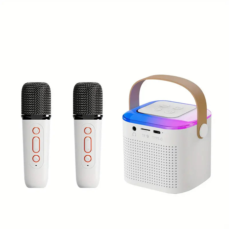 Microphone Karaoke Machine Bluetooth-compatible Speaker with 2 Wireless Mic RGB Light Entertainment Singing Speaker