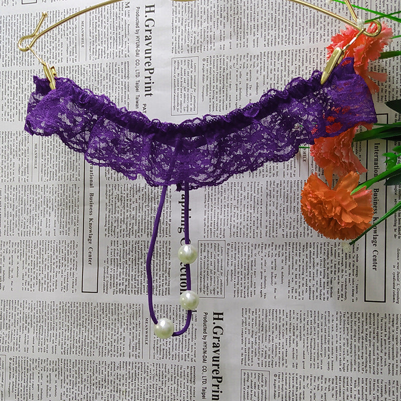 Sexy Lace Women's T-shaped Panties Beads Massage