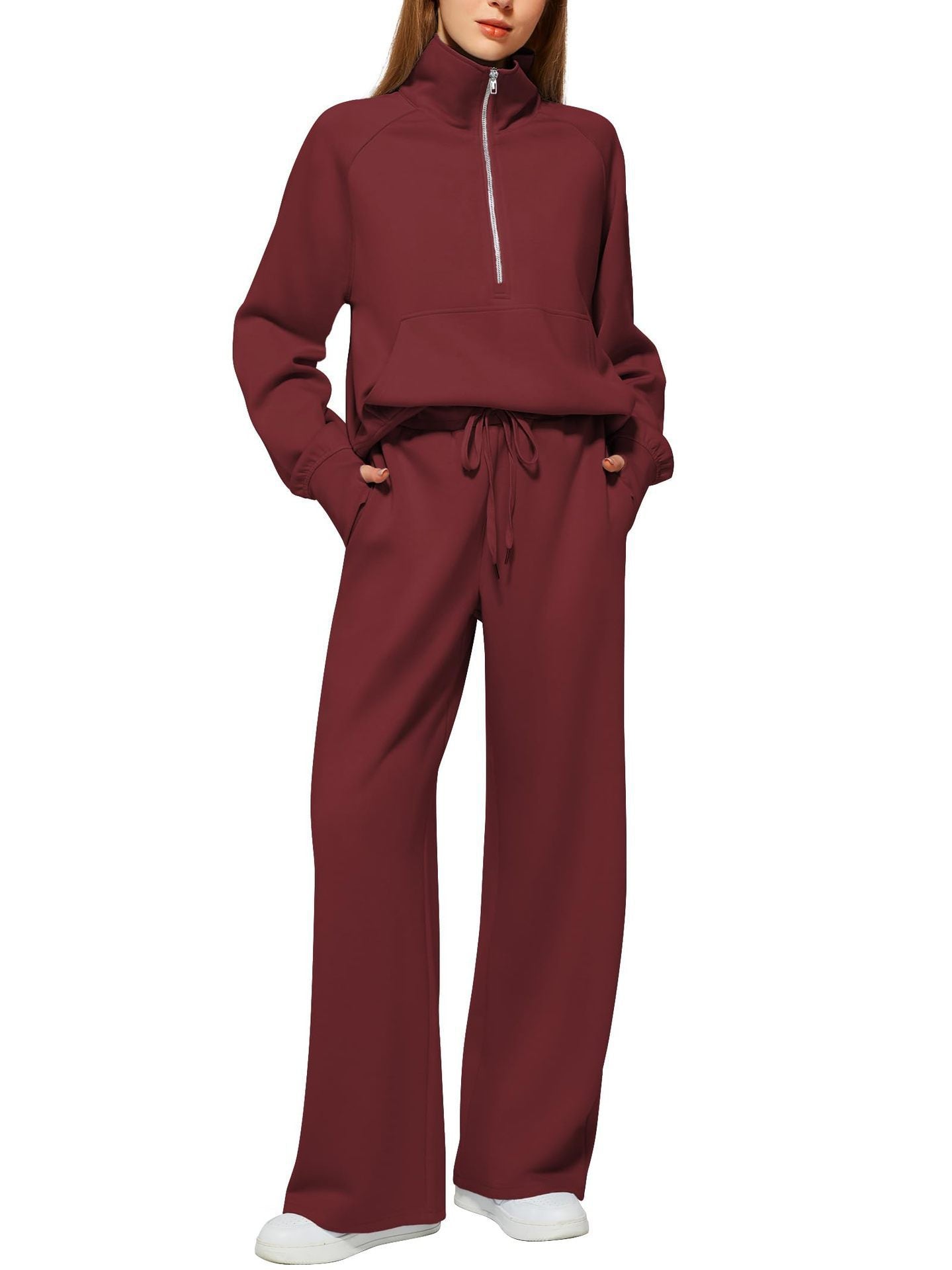 European And American Style Women Two-piece Oversized Half Zipper Sports Suit Women