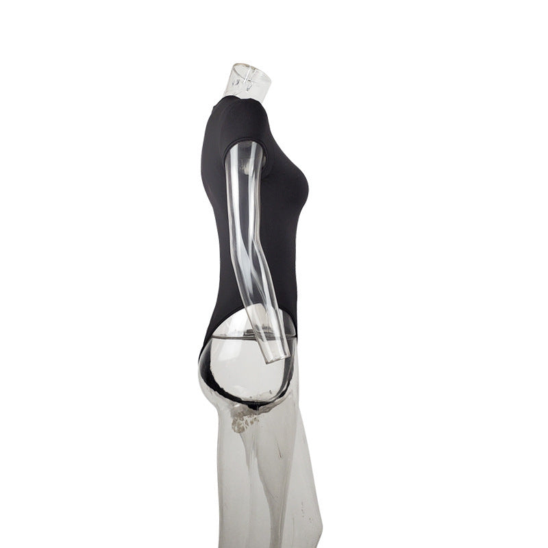 Spring New Fashion Zip Short Sleeve Jumpsuit