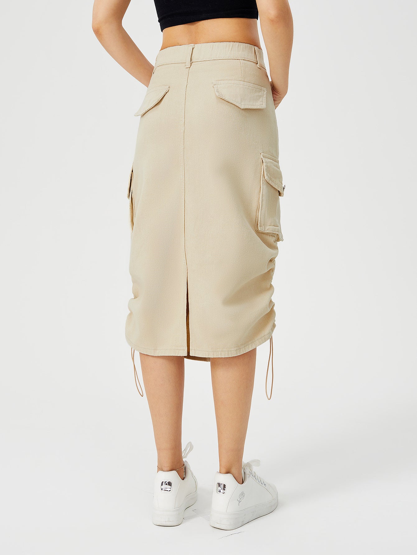 Women's Cargo Long Skirt Casual Streetwear Loose High Waist Front Split Maxi Skirt With Pocket Women's Cargo Long Skirts High Waisted Pencil Skirt Midi Length Jean Skirt With Cargo Pockets