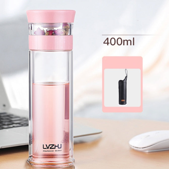 400ml Portable Double Wall Borosilica Glass Tea Infuser Bottle Of Water With Lid Filter Automobile Car Cup