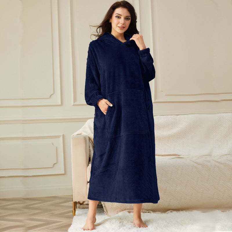 Hooded Pullover Robe with Front Pouch