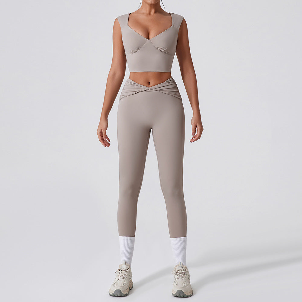 Quick-Drying Sweetheart Top Waist Detail Flare Fitness Legging Two-Piece Sports Set