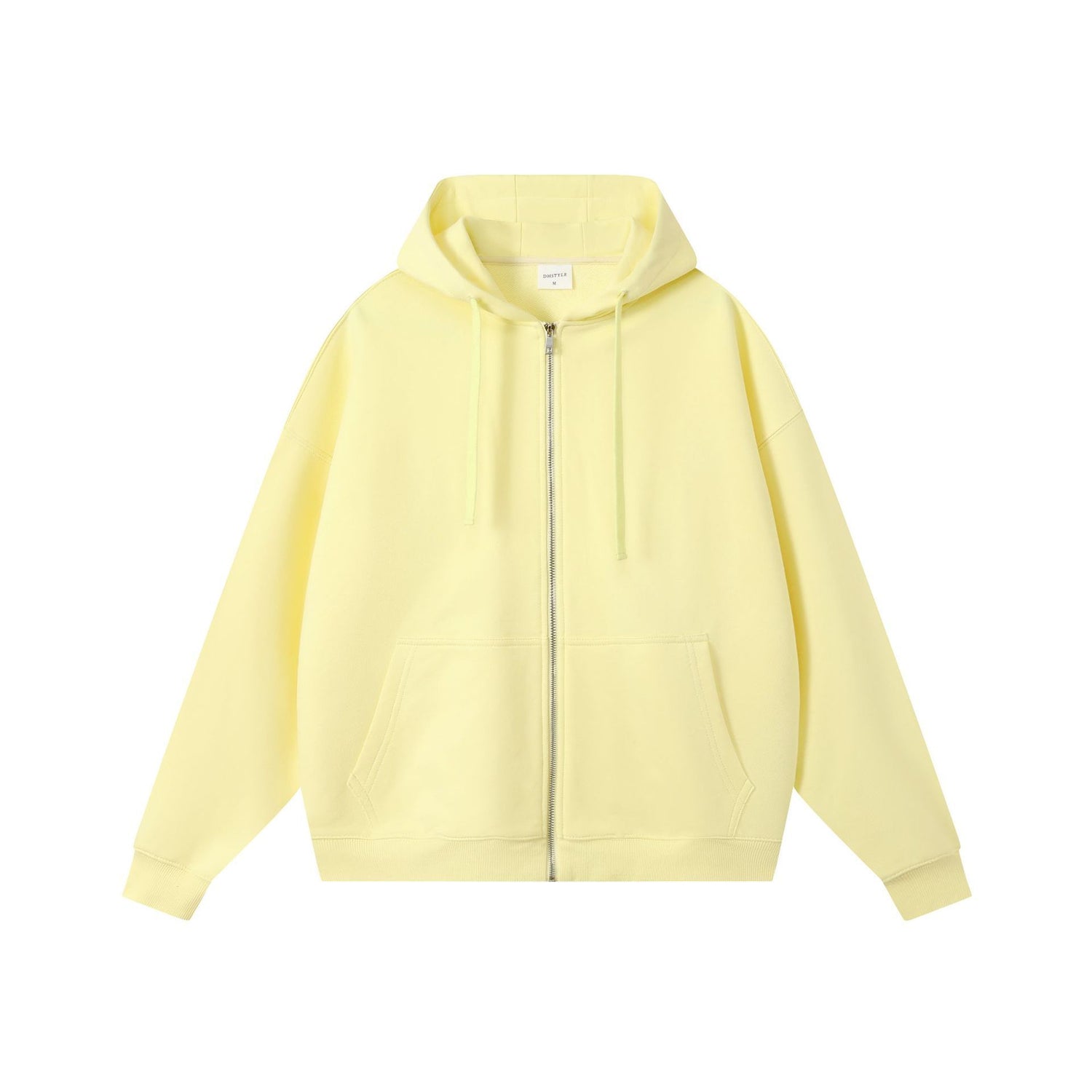 Drop-shoulder Combed Cotton Hooded Zipper Sweatshirt