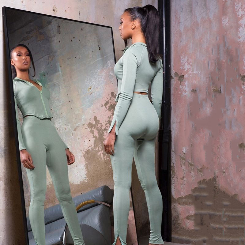 Fashion Casual Long Sleeved Solid Color Two Piece Suit