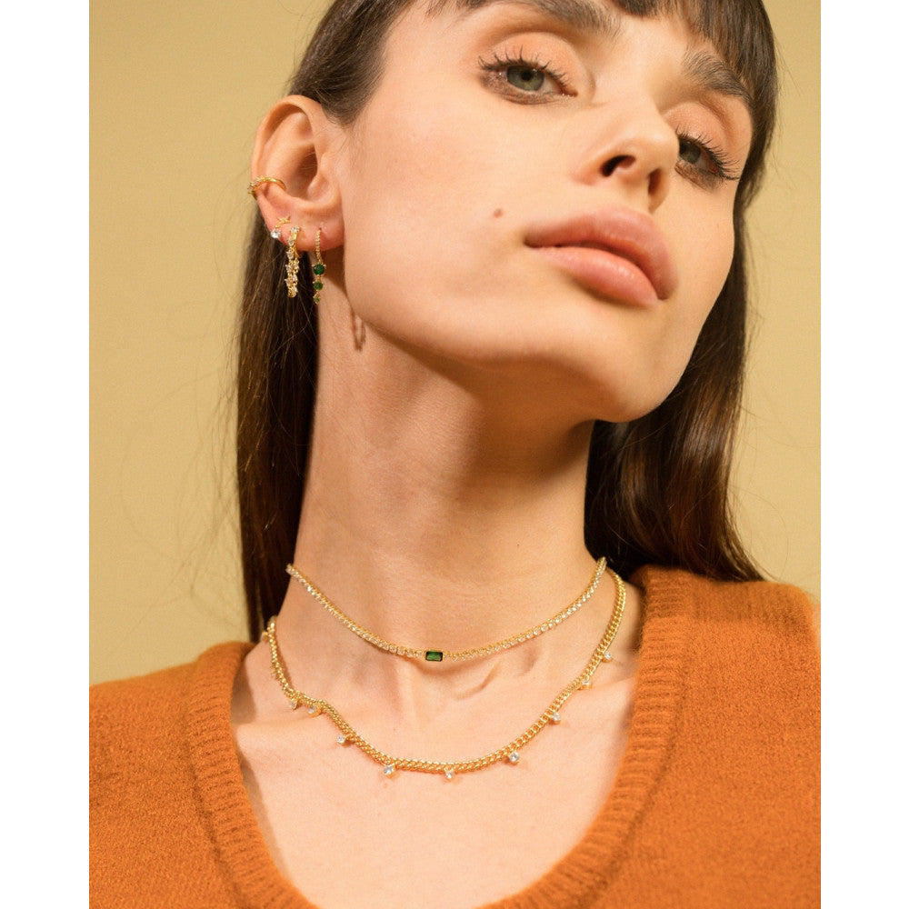 Color-preserving Tennis Zircon Emerald Short Necklace