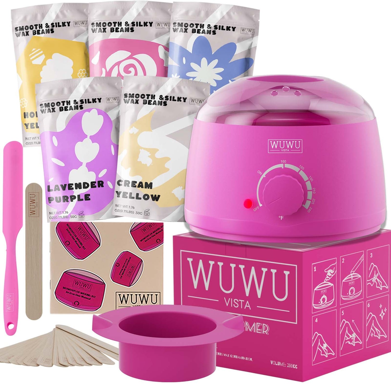 Waxing Kit Hair Removal Wax Melt Warmer For Face, Brazilian, Full Body, Bikini 19 Items