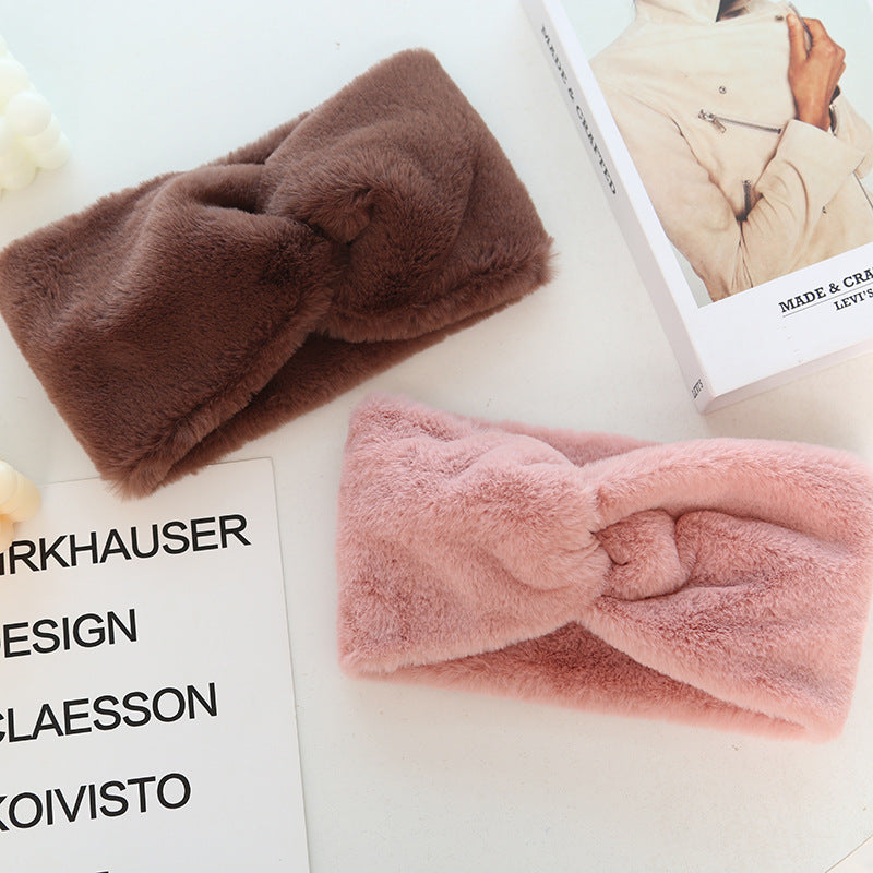 Warmth Elastic Knotted Headband Plush Wide Headband Headscarf Women