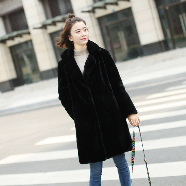 Faux fur mink Women's mid-length coat