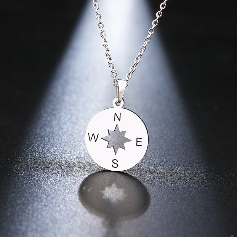Stainless steel compass necklace