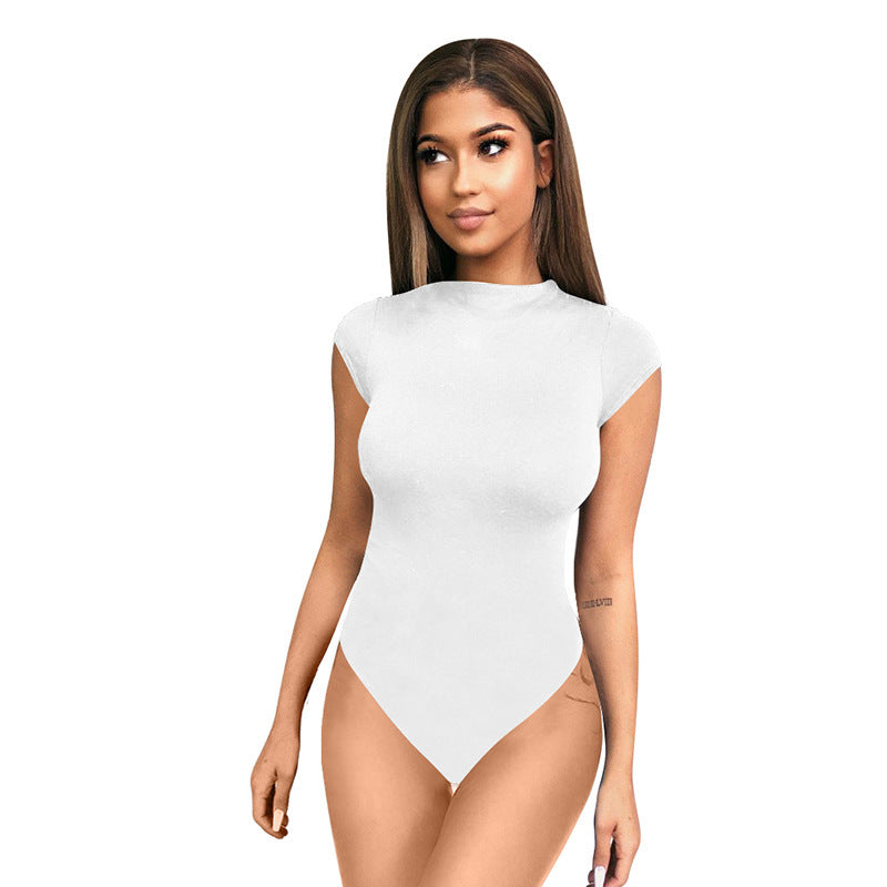 Spring New Fashion Zip Short Sleeve Jumpsuit