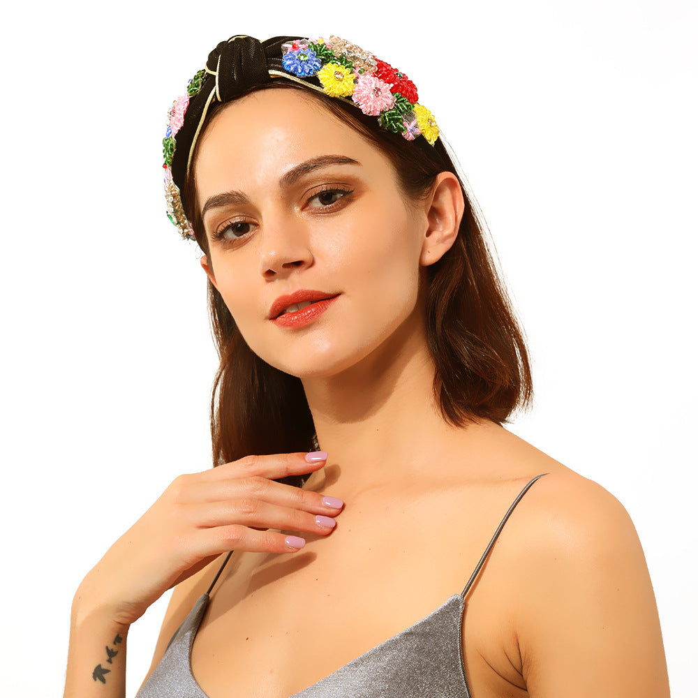 Colorful floral knotted temperament headband