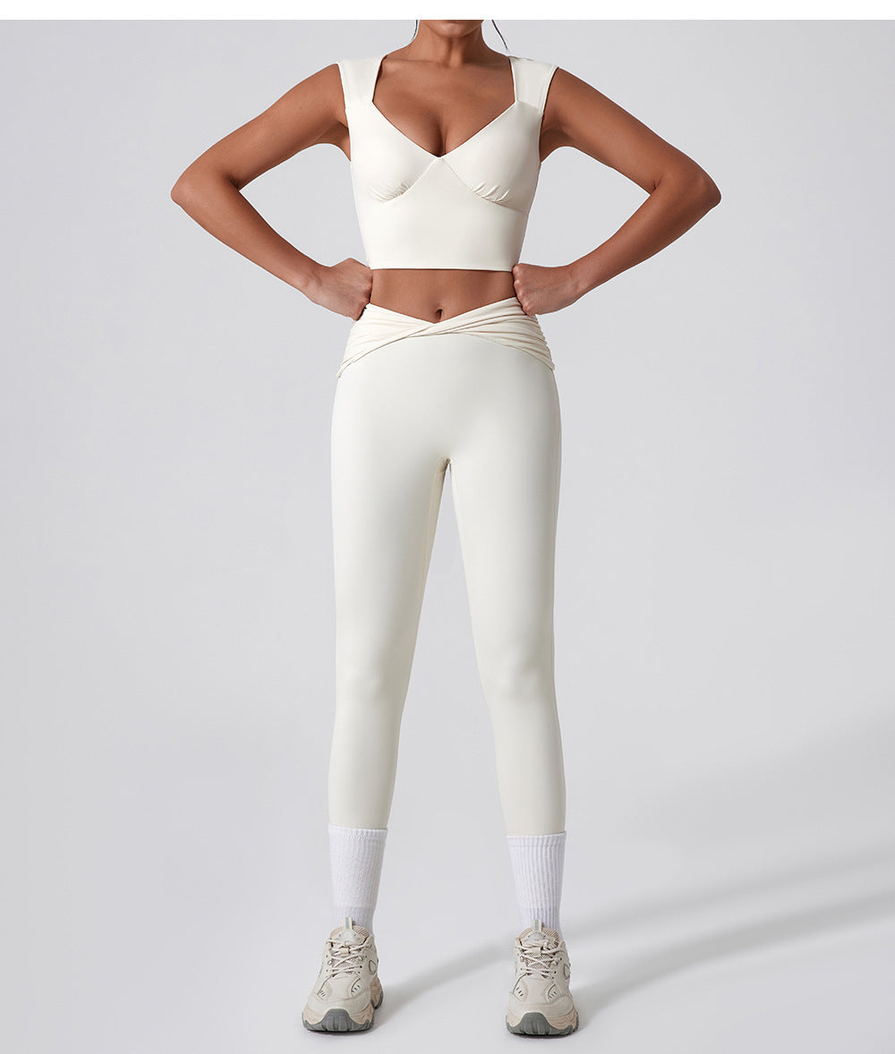 Quick-Drying Sweetheart Top Waist Detail Flare Fitness Legging Two-Piece Sports Set